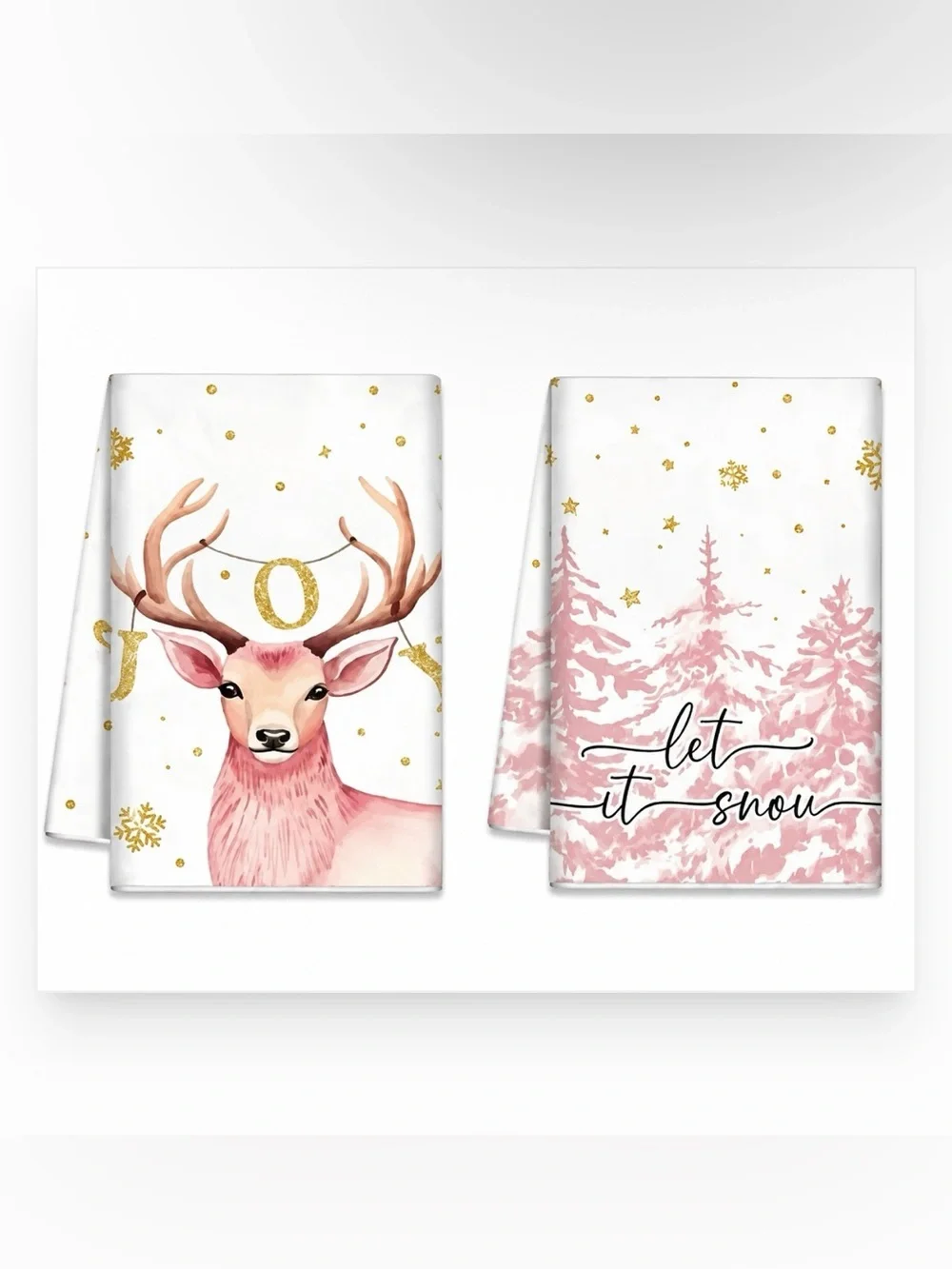 *BUY NOW* Pink Christmas Reindeer & Tree Towels - Set of 2